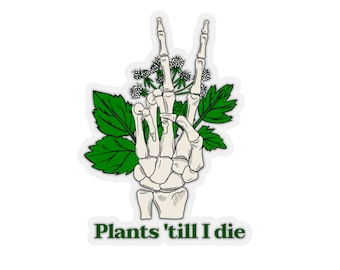 Plant Love Vinyl Sticker, Skeleton Hand Peace Sign, Laptop Decal