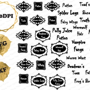 Halloween Potion Bottle Labels, Fun Spooky Labels, Witch Labels, SVG and DXF cut files for making labels, Halloween crafts