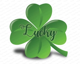 Cute Lucky Four Leaf Clover Clipart, Sublimation, PNG, Printable Design, Great For St. Patrick's Day