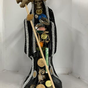 12&quot; Santa Muerte Black  Statue  Holy Death Grim Reaper Siete Potencias Figure