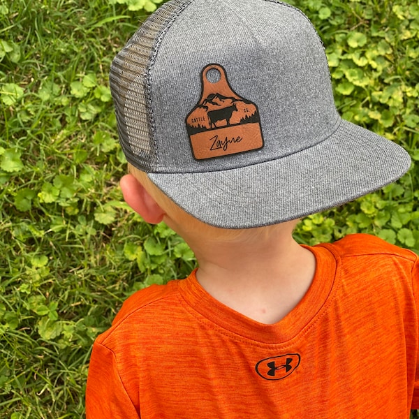 Custom Toddler Cattle Tag Hat Personalized toddler hat signature toddler leather patch hat