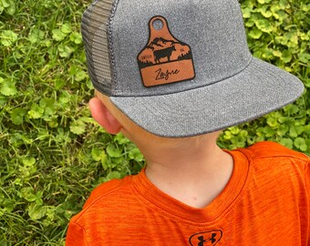Sombrero con etiqueta de ganado para niños pequeños personalizado / Sombrero con parche de cuero personalizado