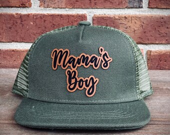 Mama's Boy Toddler Hat, Custom Leather Patch Kid Hat