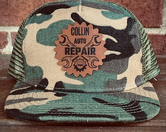 Custom Toddler Camo Hat, Personalized Leather Patch, Mechanic Style