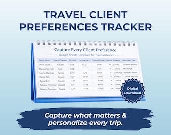 Travel Advisor Client Preferences Tracker | Travel CRM Tool | Google Sheets Template (Digital Download)