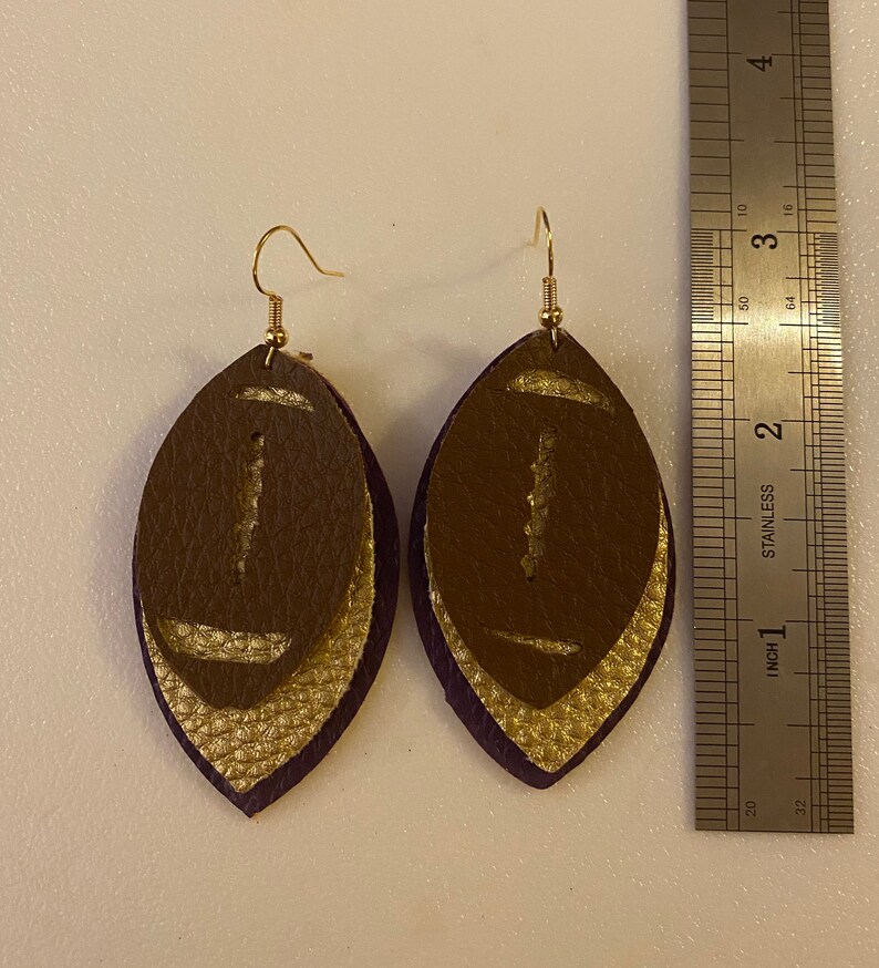 Dangle earrings School Spirit Triple layer football earrings Faux leather earrings