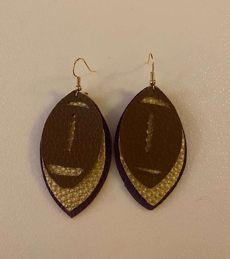 Dangle earrings School Spirit Triple layer football earrings Faux leather earrings