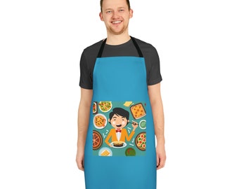 Let's Eat - Apron, Black Color Straps (AOP) - Tourqoise