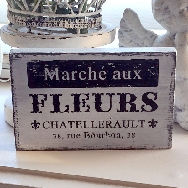 French Flower Market, Mini Sign, Tiered Tray Decor, Fleurs