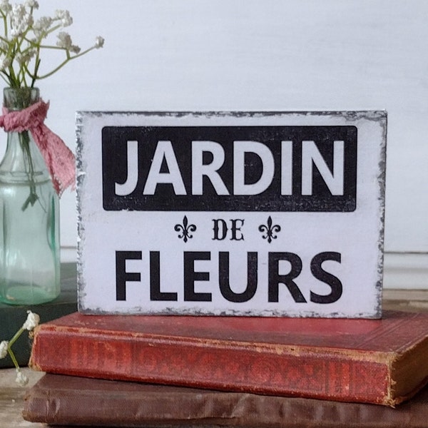 French Country Sign, Tiered Tray Decor, Jardin de Fleurs, Mini Plaque