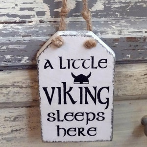 Black & White Sign. A little Viking Sleeps Here. Nursery Door Hanger