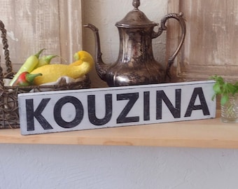 Kouzina, Greek Kitchen Sign, Restaurant Art, Farmhouse Style, Grecian Decor
