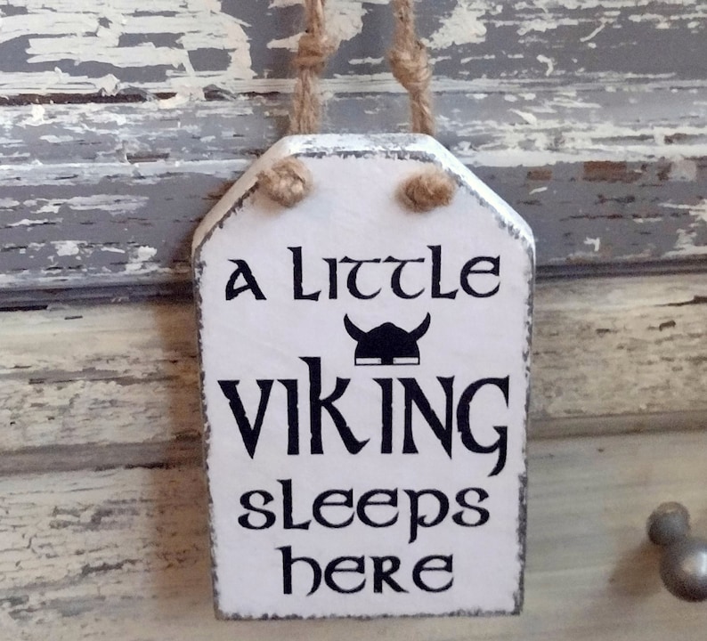 Black & White Sign. A little Viking Sleeps Here. Nursery Door Hanger