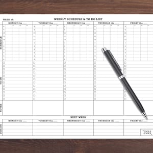 Printable Weekly Schedule and To Do List with Notes and Next Week Look Ahead, Editable, Instant Download PDF, Letter & A4