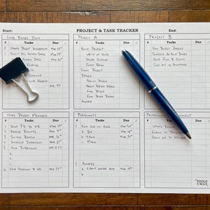 Printable Project and Task Tracker, Instant Download PDF, Letter & A4