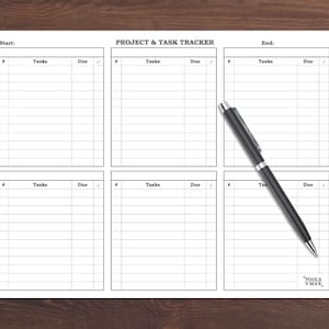 Printable Project and Task Tracker, Instant Download PDF, Letter & A4