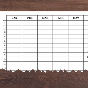 May include: A blank calendar grid with the months January through May listed across the top and numbers 1 through 11 listed down the side.