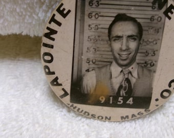 Vintage Lapointe machine Tool Co Pin, Block Johns Photo Co/Boston Mass 1 3/4"