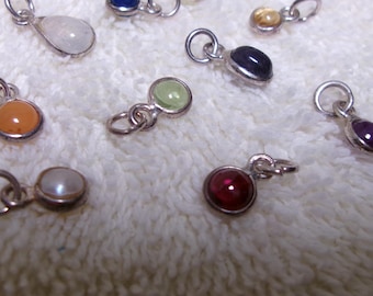 Vintage mulit gemstone mini charms sterling x 10 lot 1/4"