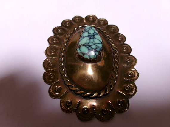Vintage Native American spider turquoise  Brass h… - image 3