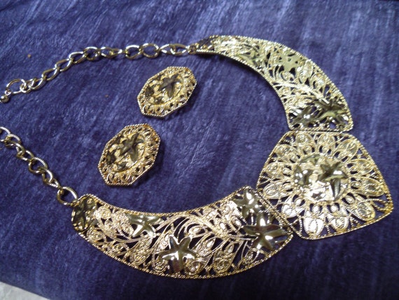 Vintage Barrera Gold tone necklace & earring set - image 6