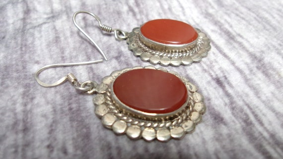 Vintage 1970s Carnelian sterling earrings 925 - image 4