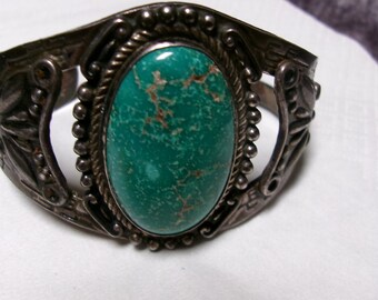 Antique 1900s Navajo Native American hand made large turquoise Gemstone cuff bracelet