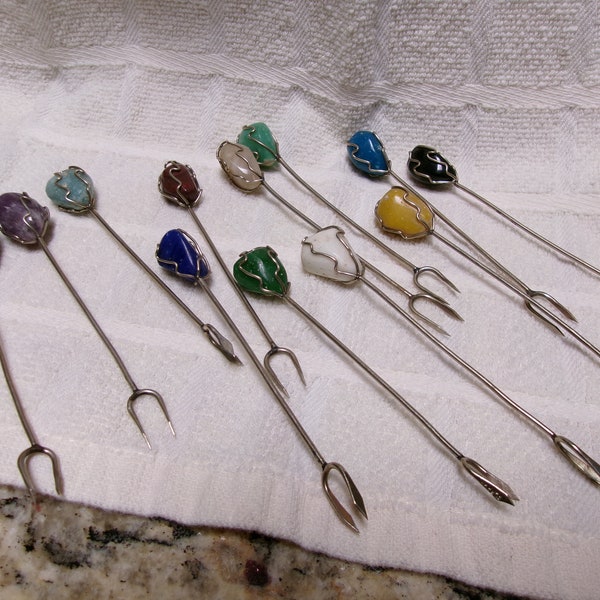 Vintage Alpaca silver Gemstone Hors d'oeuvres fork pics