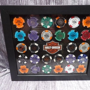 Collectable Harley Davidson Pokerchips x28 plus display case