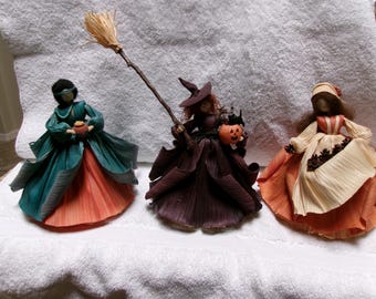 Vintage Nan's Corn Husk folk art Dolls sold separately x 2 Witch SOLD//read interesting details below