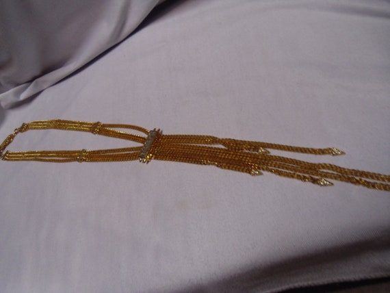 Vince Camuto Long gold tone tassel jeweled neckla… - image 2