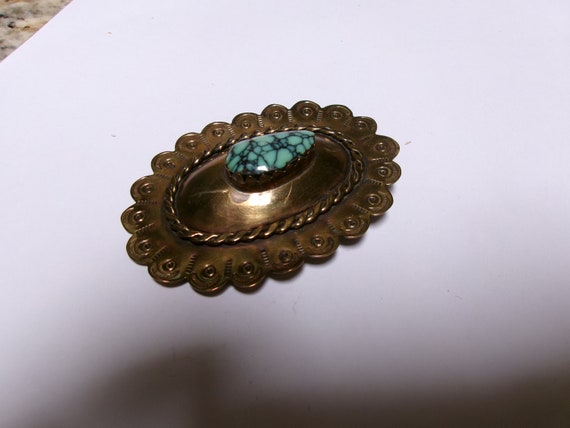 Vintage Native American spider turquoise  Brass h… - image 1