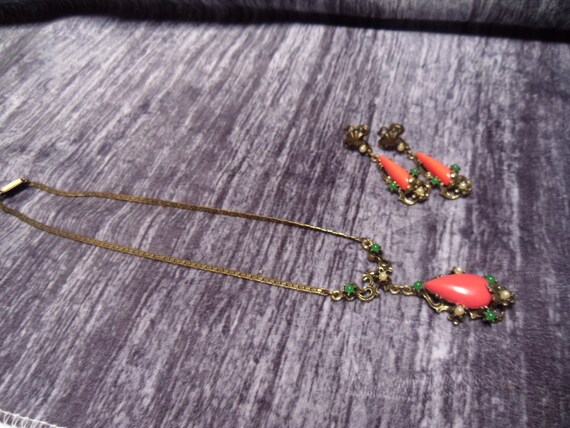 Vintage Selro Set, faux coral, faux jade, faux pe… - image 3