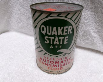 Vintage 70-80s 1 qt Advertisement metal can Quaker State Dexron Oil can