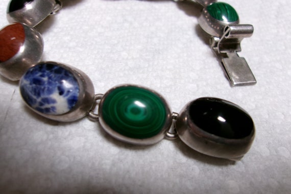 Vintage solid sterling multi gemstone bracelet/Me… - image 3