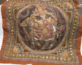 Vintage Burmese 'kalaga' Embroidered Tapestry, Traditional Folk