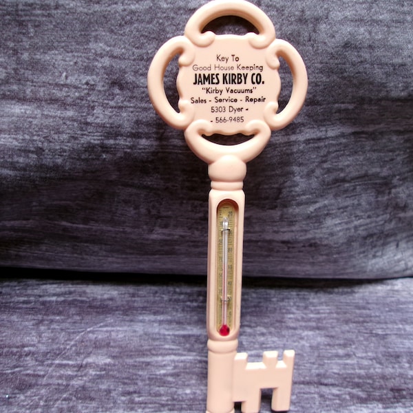 Vintage advertisement pink Kirby Vacuum Key Thermometer 9" tall