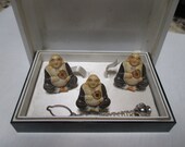 Vintage Toshikane Asian Buddha cuff links tie pin