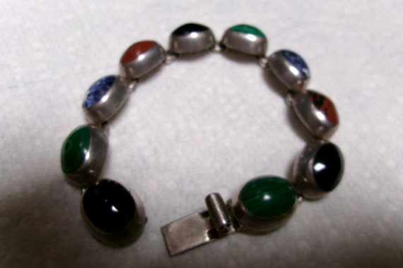 Vintage solid sterling multi gemstone bracelet/Me… - image 6