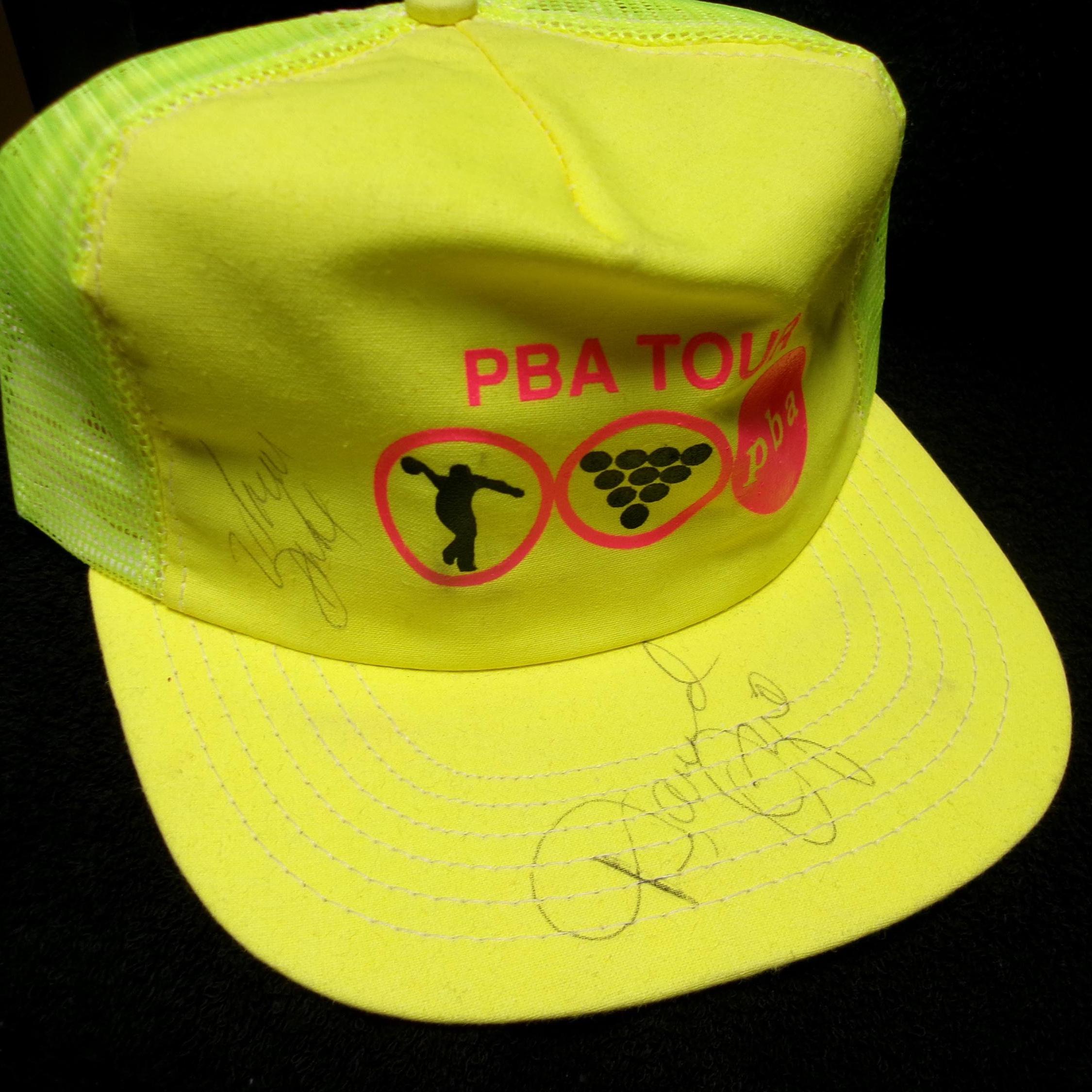 Vintage PBA Tour Bowling etc Yellow Snap Back Cap 3 Signatures