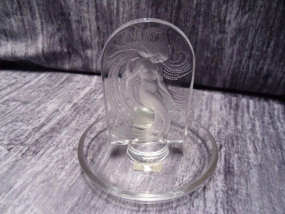 Vintage Lalique France Crystal Nude Lady Ring Holder/ Original