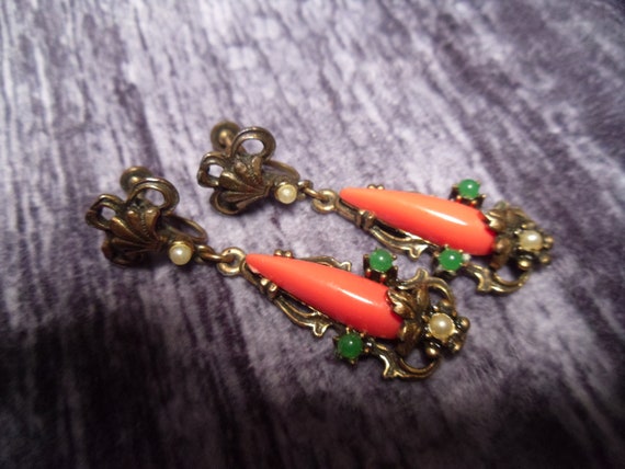 Vintage Selro Set, faux coral, faux jade, faux pe… - image 5