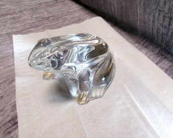 Vintage Baccarat France solid Crystal Frog paperweight 5" wide Marked