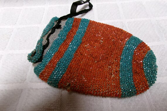 Antique 4 1/2" tall Flapper draw string glass bea… - image 1