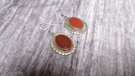 Vintage 1970s Carnelian sterling earrings 925 - image 1