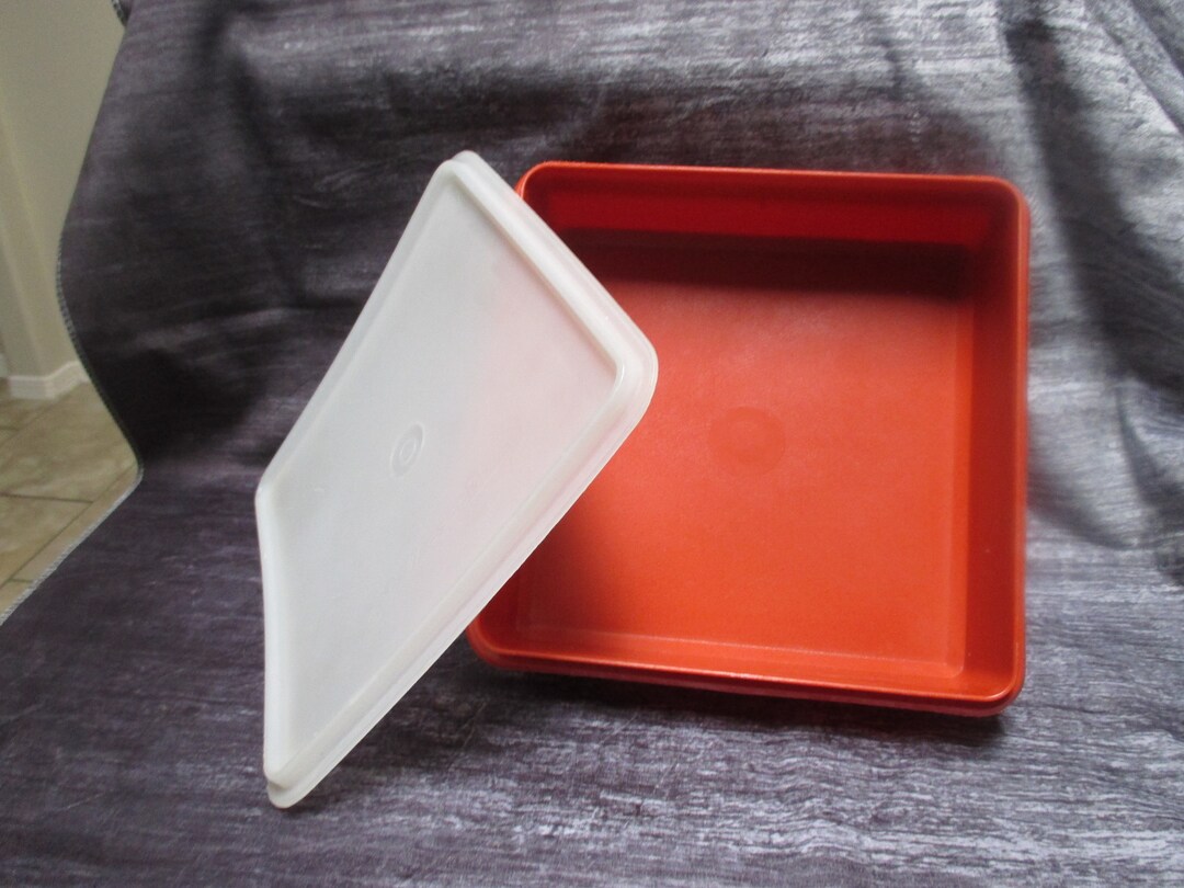 Vintage Square Tupperware Container Red in Color Etsy