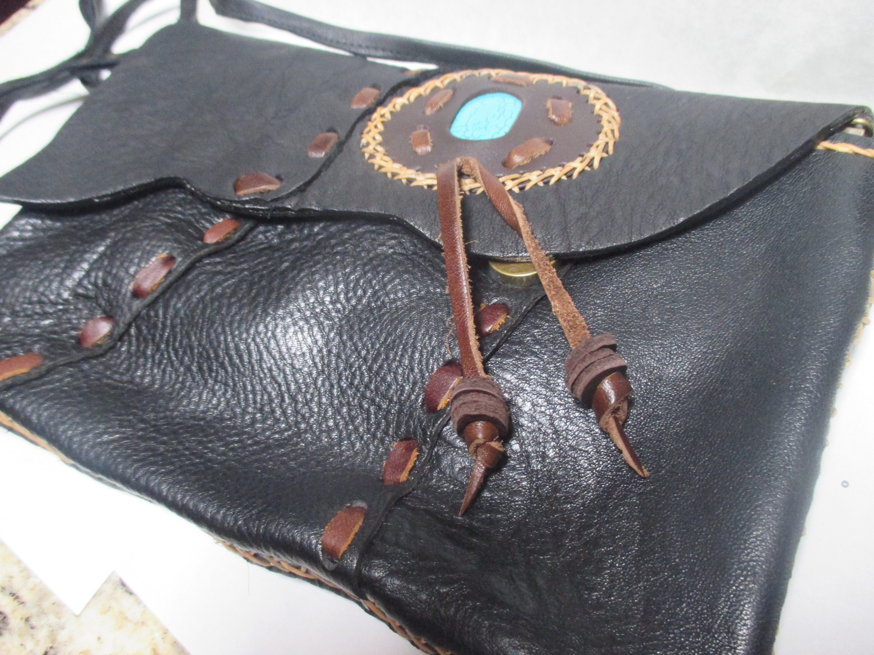 Las Vegas leather purse faux turquoise Country style Etsy