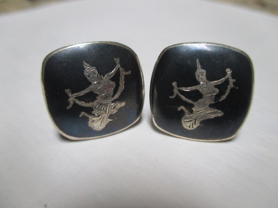 Unique Sterling topless Asian Siam cuff links - image 1