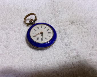 Vintage Swiss 800 silver Watch Fob cobalt guilloche enamel