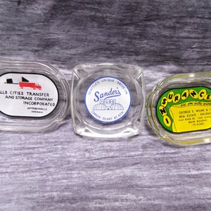 Vintage Advertisement Ashtrays x 3 glass Truckers, Drive in cafe, insurance lot